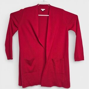 J. Jill Womens Medium Red Open Front Cardigan Sweater Silk Wool Blend Pockets